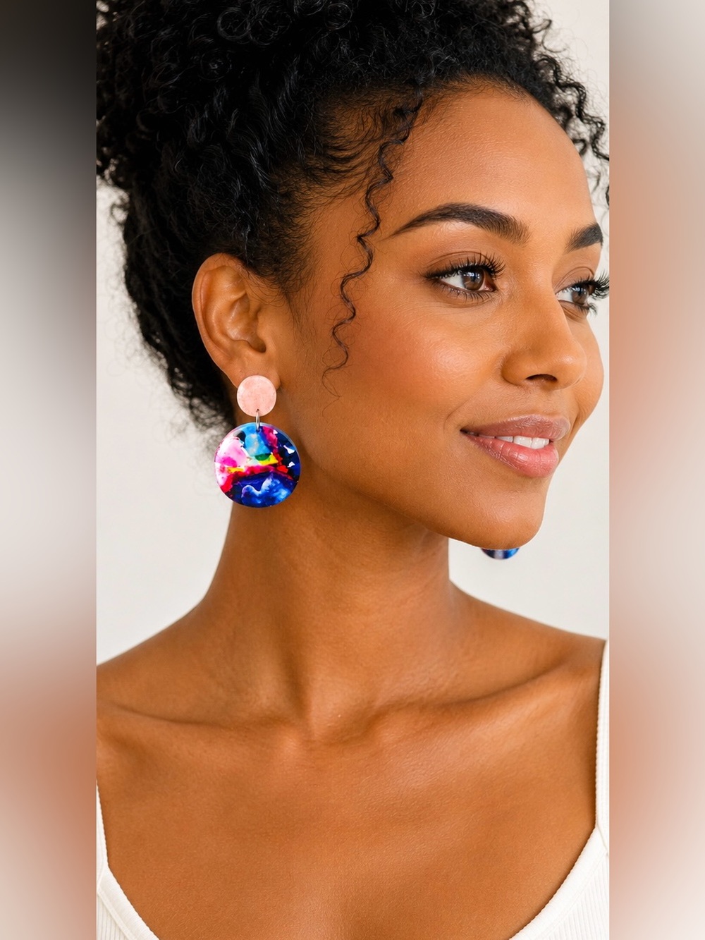 Colorful Abstract Ink Art Acrylic Dangle Earrings - Picture 2 of 5